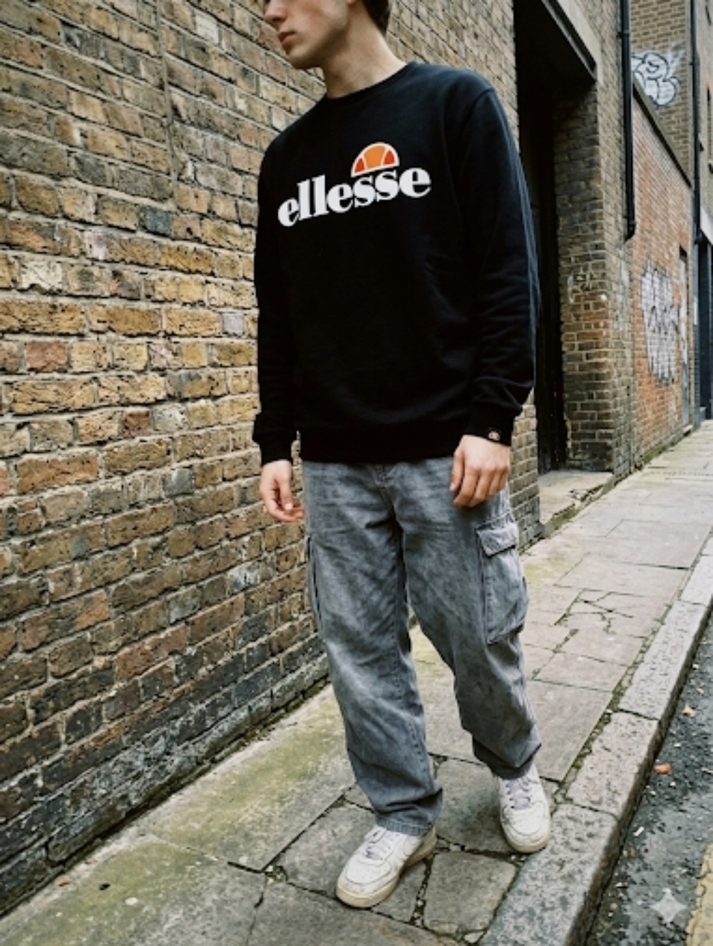 Ellesse Black Sweatshirt XXL | Y2K Tenniscore Oversized Crewneck